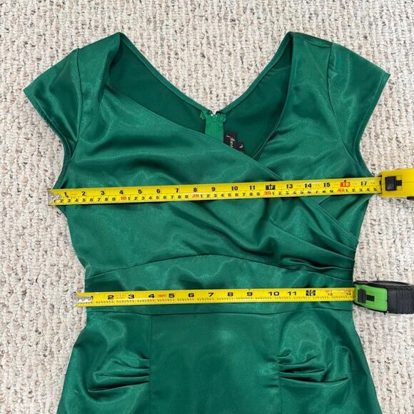 Stop Staring! Pinup Emerald Green satin midi dress Size Large - Picture 5 of 10
